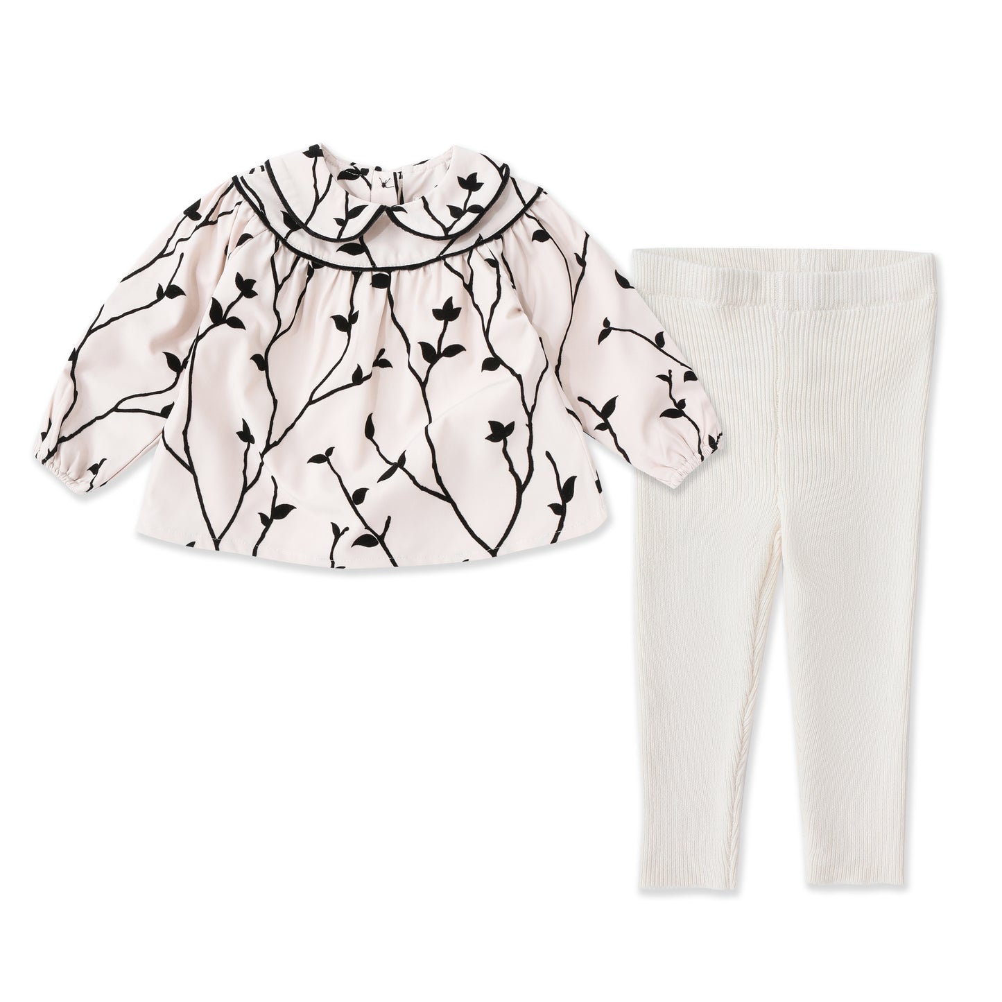 Flocked Floral Chenille Top & Legging Set 534 Cream / 3-6M