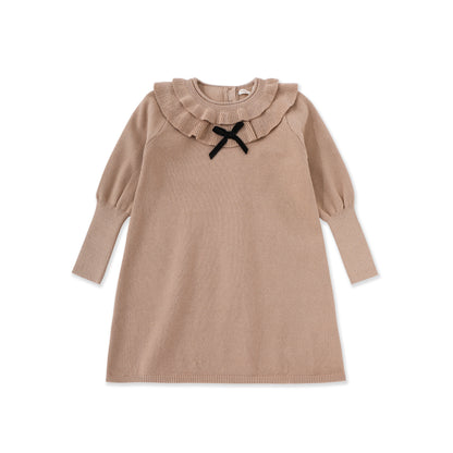 Bow Trim Chenille Dress 536 Brown / 14