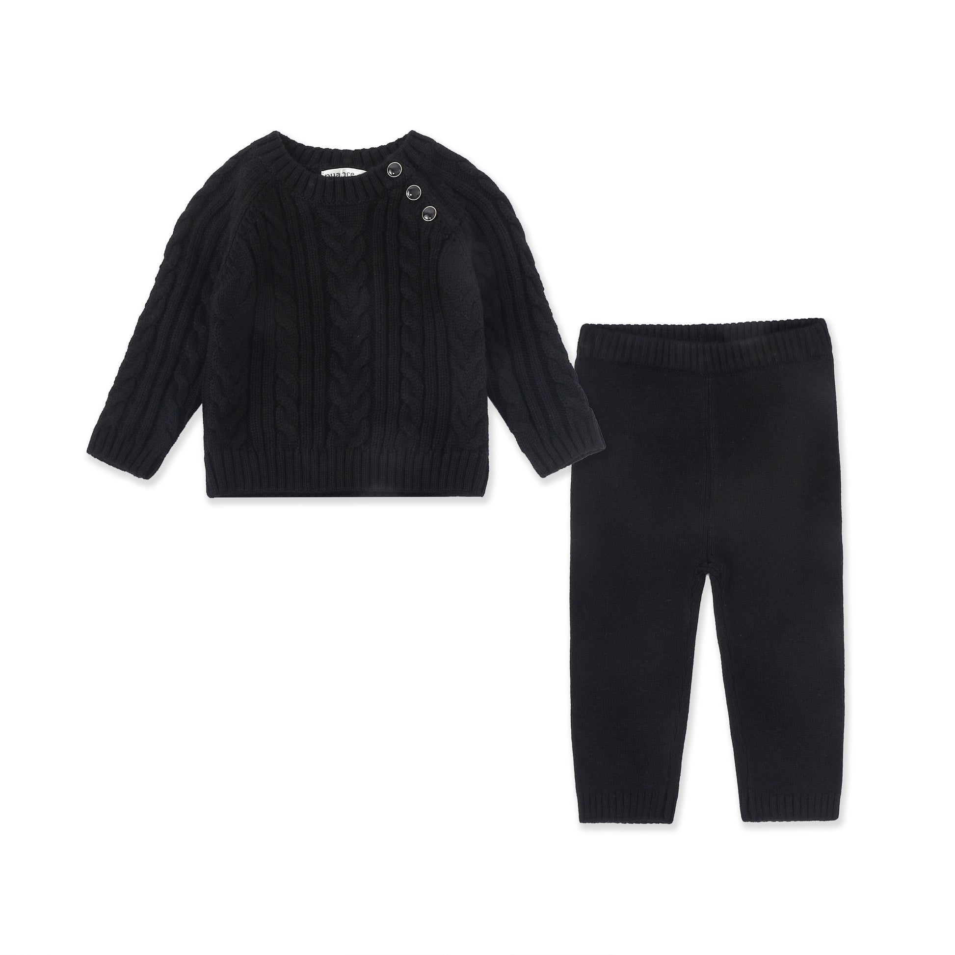Ribbed Knit Two-Piece Lounge Set 047 Black / 0-3