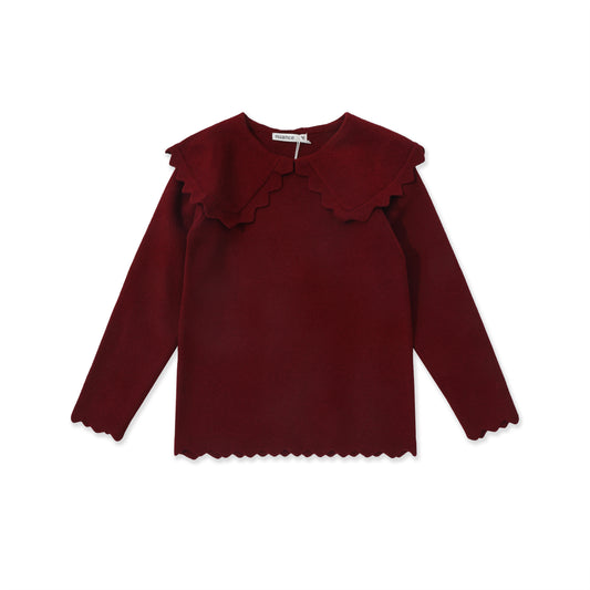 Scallop Collar Knit Top 048 Maroon / 16