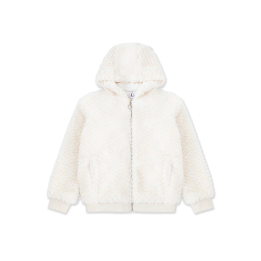 Plush Faux-Fur Bomber Hoodie 061 Cream / 8