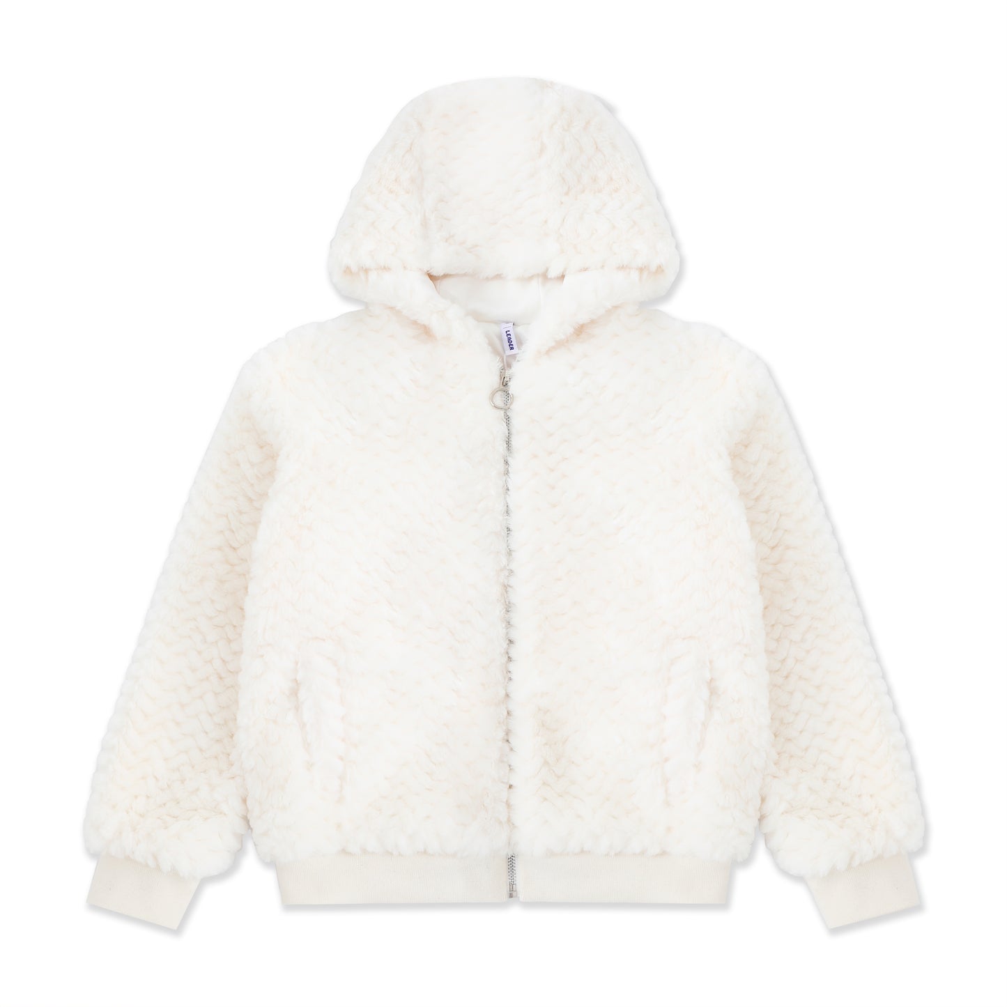 Plush Faux-Fur Bomber Hoodie 063 Cream / 16