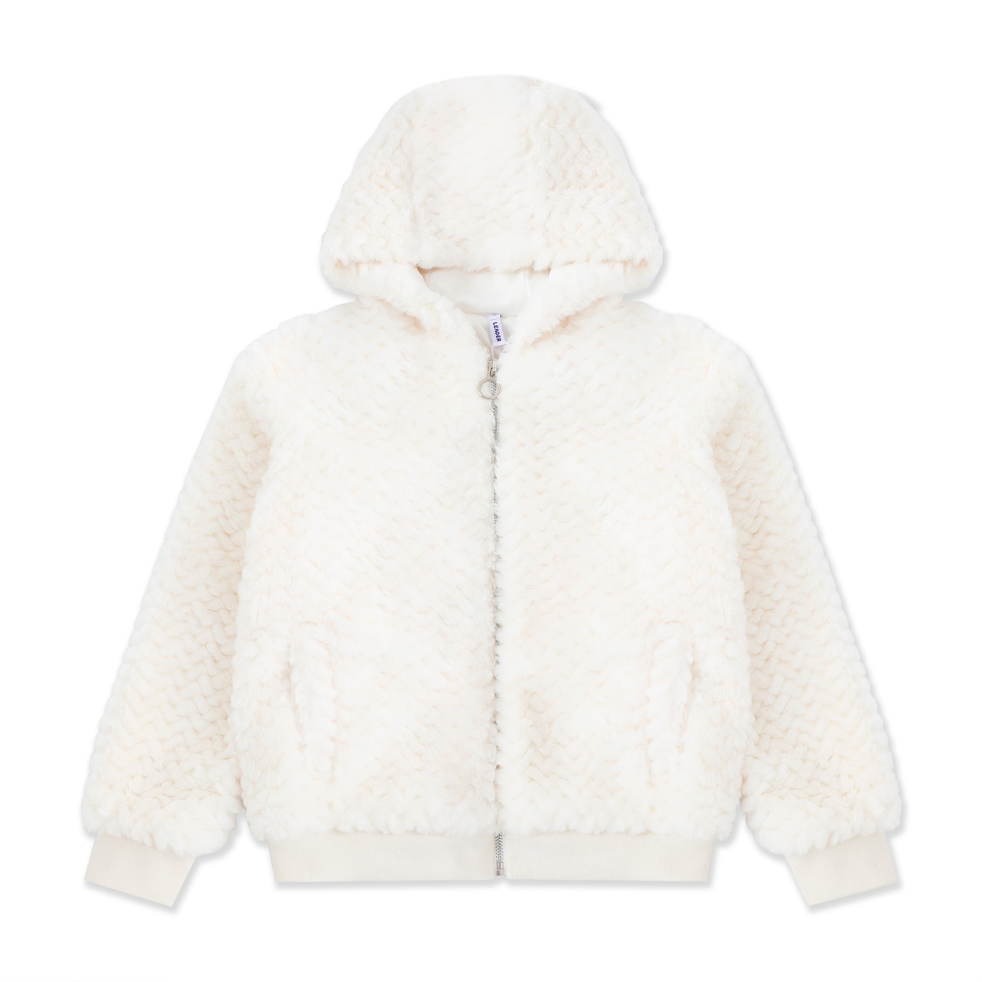 Plush Faux-Fur Bomber Hoodie 063 Cream / 16