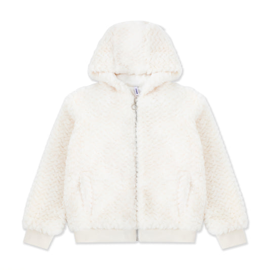 Plush Faux-Fur Bomber Hoodie 063 Cream / 16