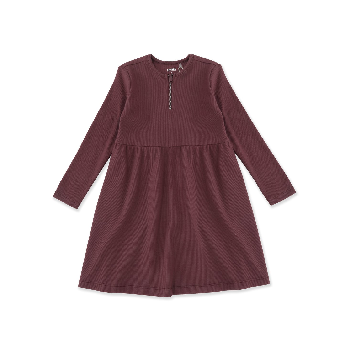 Gathered Waist Ribbed Dress 018 Maroon / 12