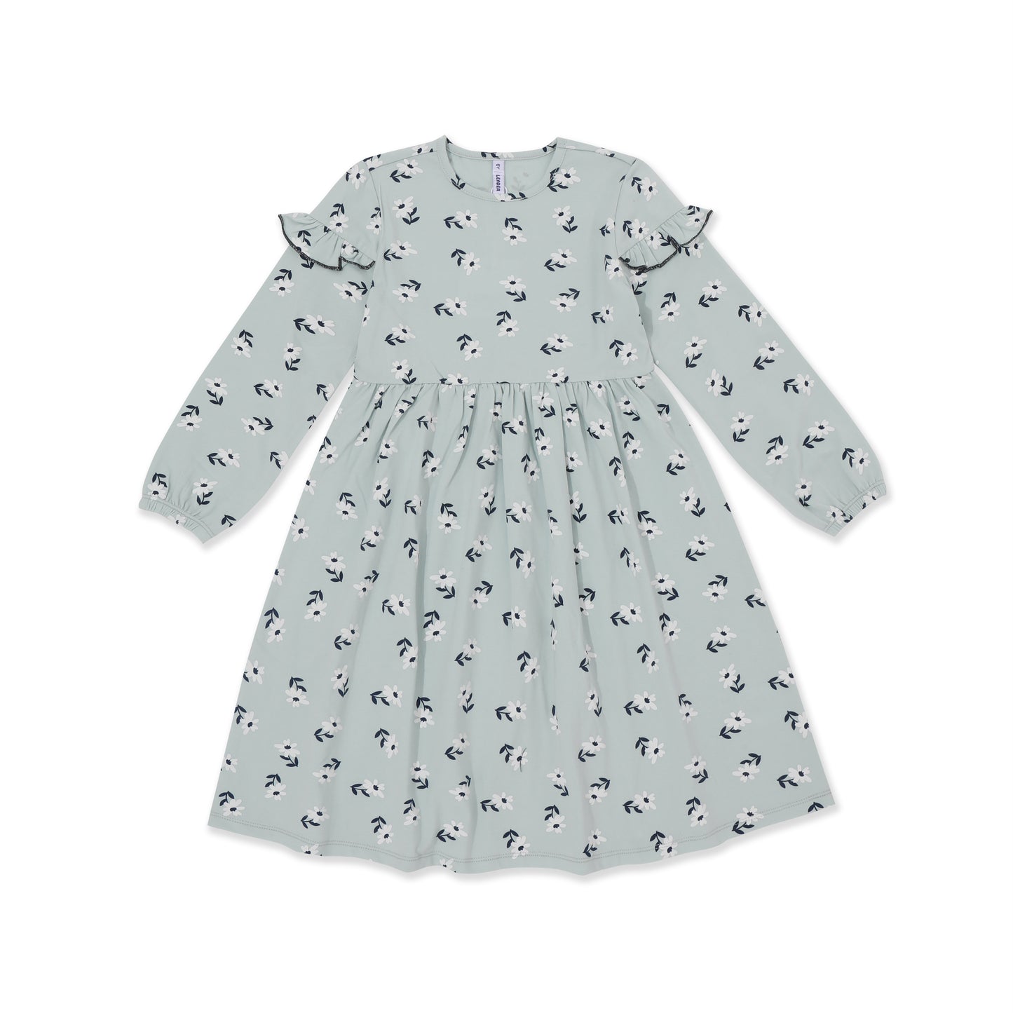 Printed Ruffle Shoulder Dress 024 Green / 8