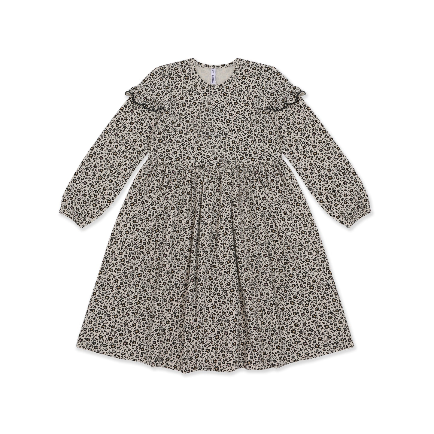 Printed Ruffle Shoulder Dress 024 Beige / 8