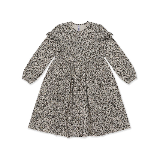 Printed Ruffle Shoulder Dress 024 Beige / 8