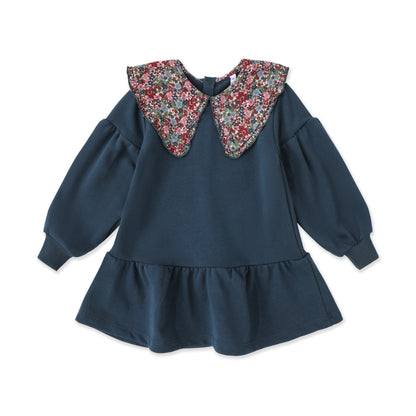 Drop Waist Printed Collar Dress 048 Teal / 14