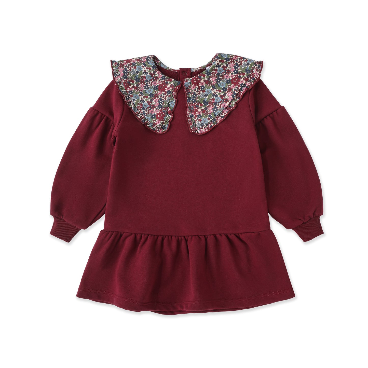 Drop Waist Printed Collar Dress 048 Maroon / 14