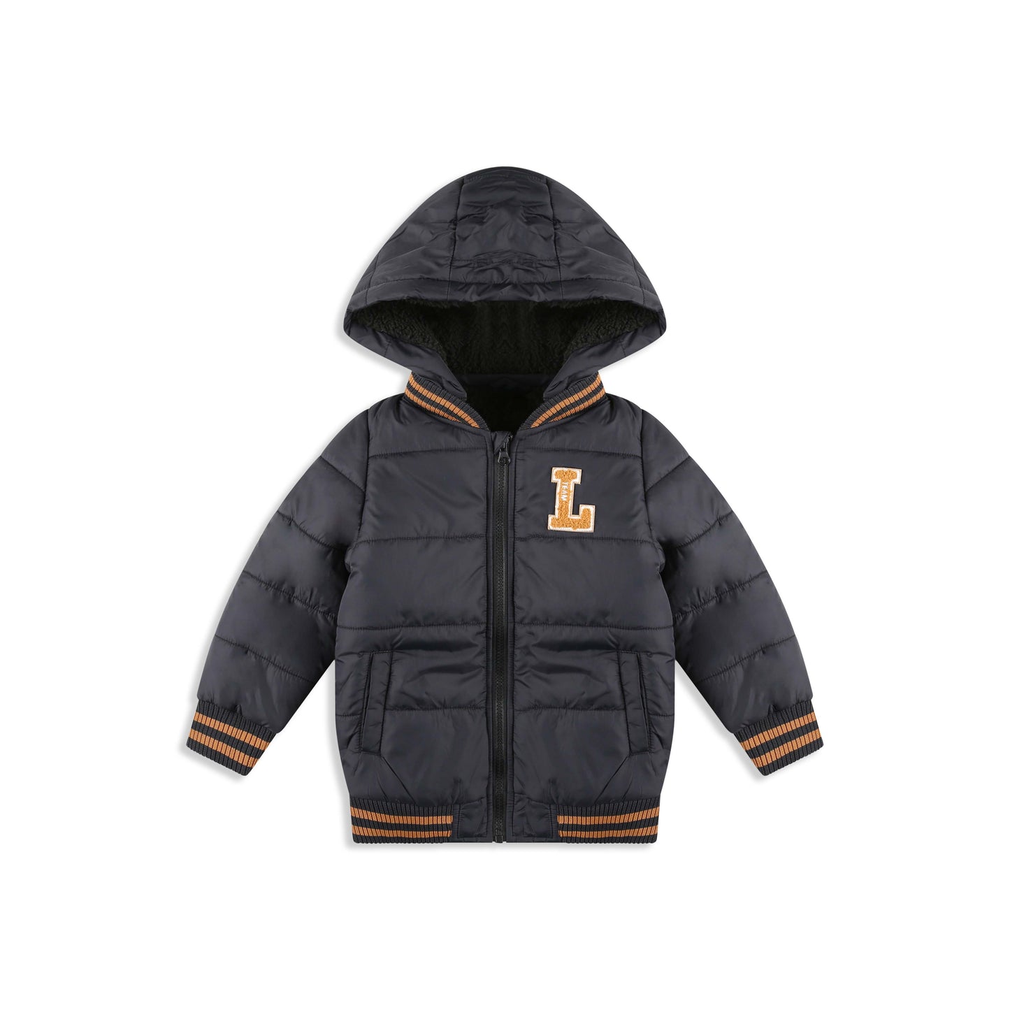Varsity Patch Puffer Coat 053 Black / 2Y