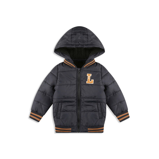 Varsity Patch Puffer Coat 053 Black / 2Y