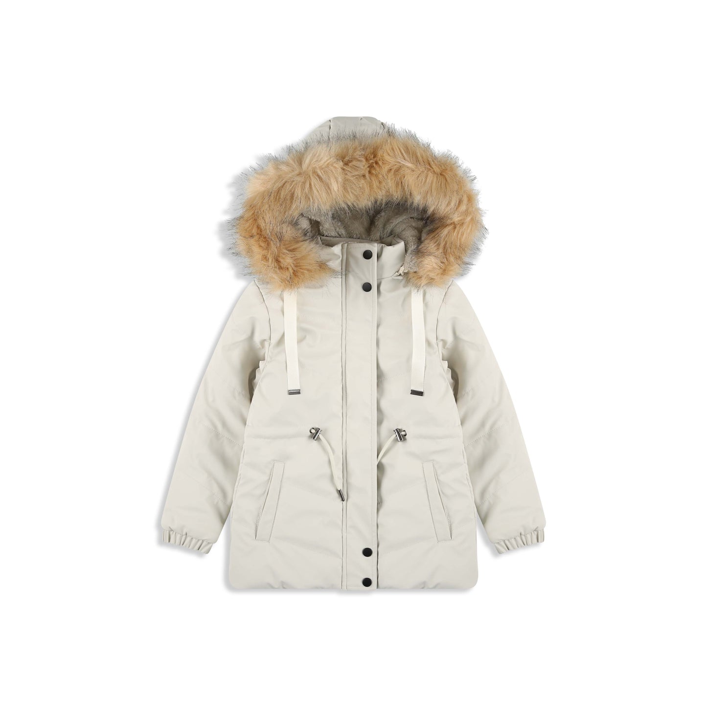 Faux Fur Trimmed Hooded Coat 057 Beige / 10