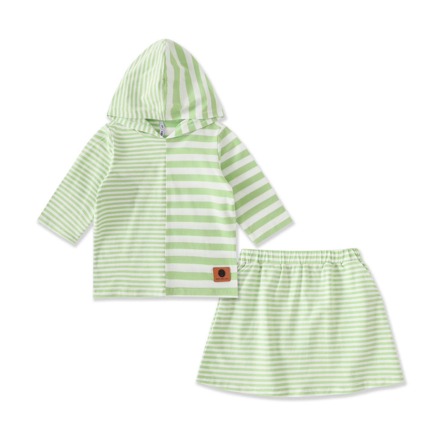 Soft Stripe Hooded Top & Skirt Set 160