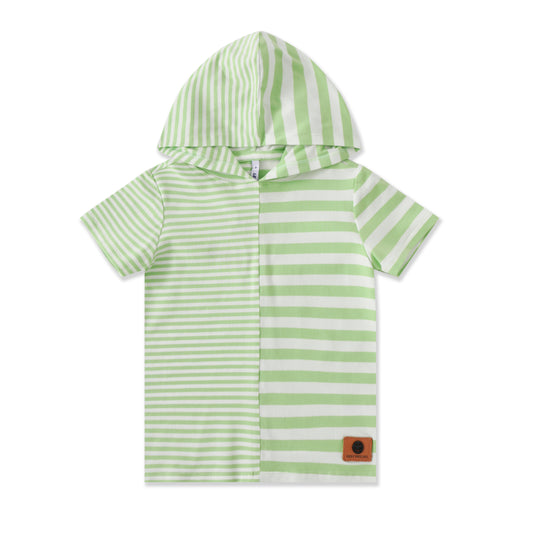 Soft Stripe Short-Sleeve Hooded Tee 161