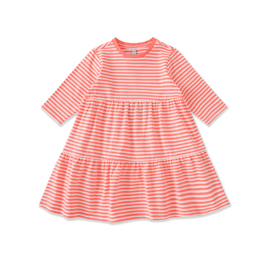 Soft Stripe Tiered Long-Sleeve Dress 162