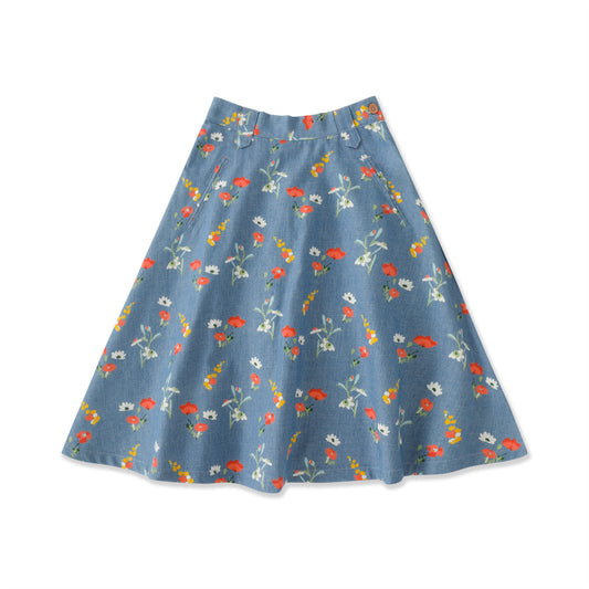 Wildflower Denim Collection Floral Chambray Maxi Skirt 559