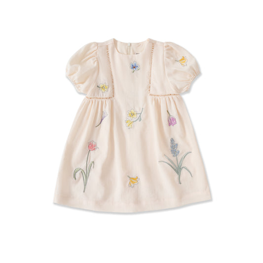 Meadow Moments Embroidered Puff-Sleeve Dress 563