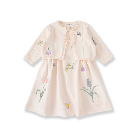 Meadow Moments Embroidered Dress & Cardigan Set 564