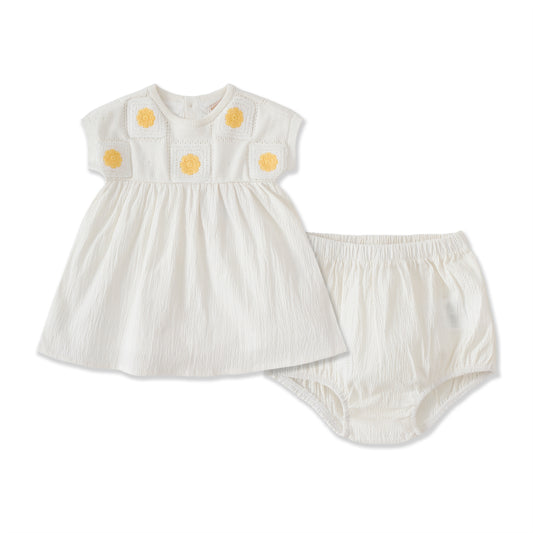 Embroidered Collection Crochet Flower Dress Set 570